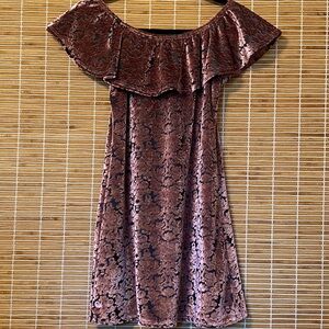 Off-Shoulder Mauve Pink & Black Velvet Dress